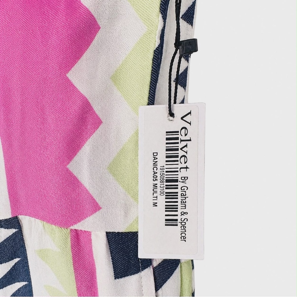 NWT MED Velvet by Graham & Spencer “Danica Neon” Jacquard Tiered Boho Mini Dress - Picture 10 of 10